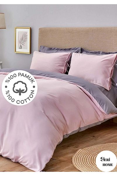 Sheri Home Basic Μονό Παπλωματοθήκη 1 τεμαχίου (ΠΑΠΛΩΜΑ) 160 cm X 220 cm, Υλικό: 100% βαμβάκι.ροζ-γκρι