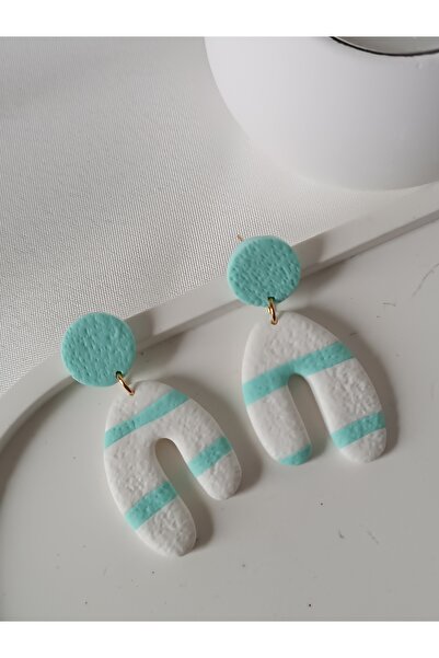 La fee aksesuar بوليمر ناعم بالنعناع - تصميم أقراط من الطين الفولاذي مع خطوط ...