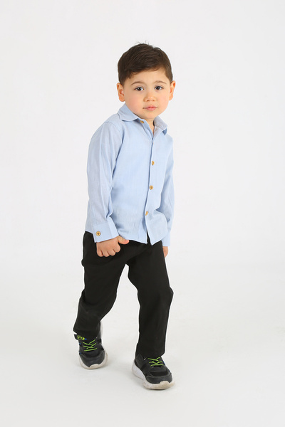 SAMSA Boy's Blue Shirt - Easy Iron, Long Sleeve, Linen 100% Cotton