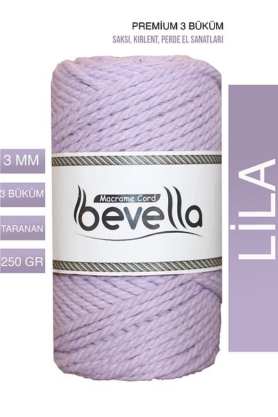 Bevella Macrame Cord Λίλα Πριμέμ Μακραμέ Σπάγκος - 3 Στρίψιμο, 3 χλστ, 250 γρ