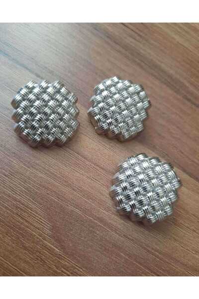 Beyna Silver Coated Knitted Model Metal Button - 2 Cm, 1 Pack, 6 Pieces