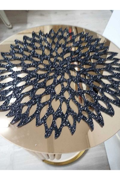SEHARA Husa de masa de cafea cu sclipici negru 3 bucati - 33 cm rotunda si sclipici