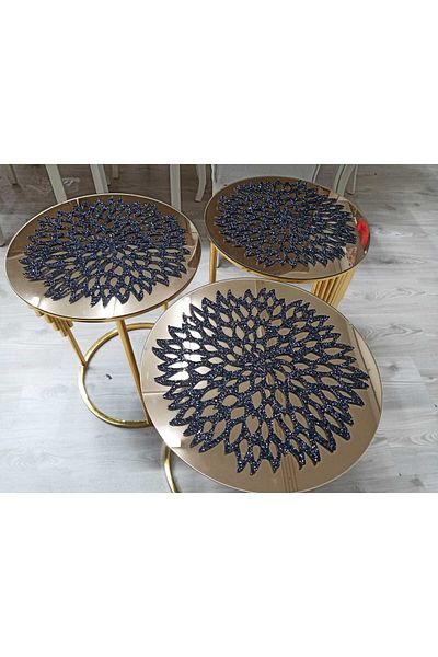 SEHARA Husa de masa de cafea cu sclipici negru 3 bucati - 33 cm rotunda si sclipici
