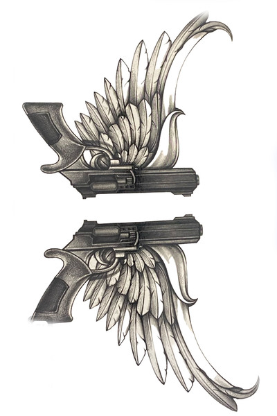 TAKIŞTIR Geçici Silah Ve Kanat Figürlü Dövme Tatto