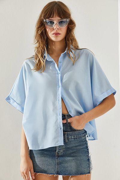 Bianco Lucci Women's Linen Fabric Shirt - Short Sleeve, Loose Fit60251182
