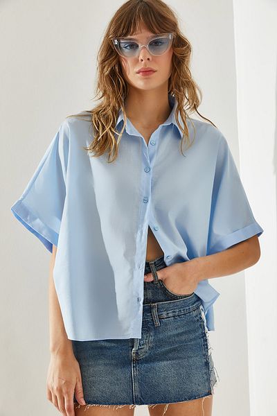 Bianco Lucci Women's Linen Fabric Shirt - Short Sleeve, Loose Fit60251182