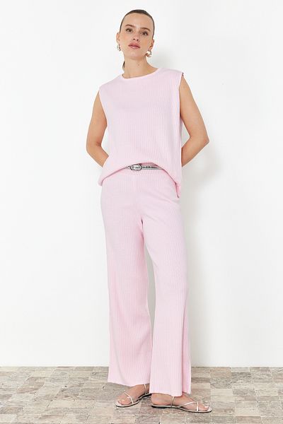 Trendyol Collection Powder Comfortable Cut Basic Knitwear Top and Bottom Set TWOSS24AU00011