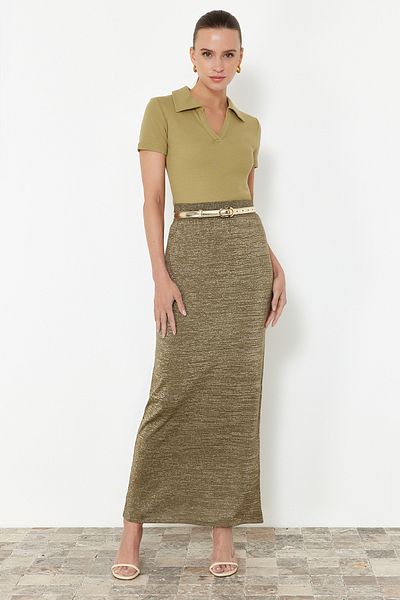 Trendyol Collection Glitzernder Khaki Maxirock - TWOSS24ET00232