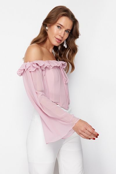 Trendyol Collection Šifon Bustier - Detail korzetu ze sušené růže, tkaný TPRSS24BS00039