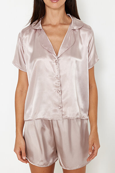 Trendyol Collection Σετ πιτζάμες Satin Mink - THMSS24PT00118