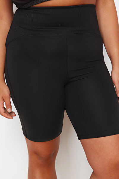 Trendyol Curve Černé mini sportovní legíny s vysokým pasem - Pletené TBBSS24AY00003