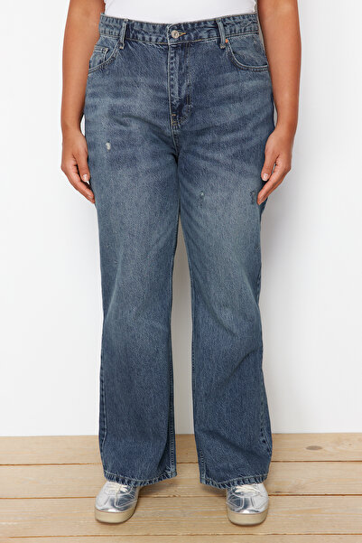 Trendyol Curve Modré džíny se širokými nohavicemi s vysokým pasem - TBBSS24CJ00057