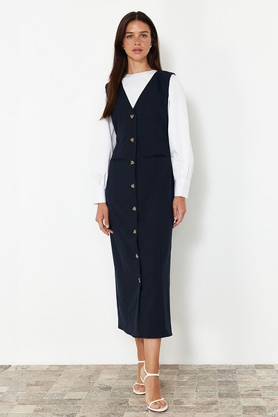 Trendyol Modest Marineblaues Gilet-Kleid – Webstoff, TCTSS24EB00202