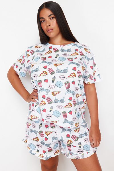 Trendyol Curve Multicolor Printed Knitted Pajamas Set TBBSS24AI00110