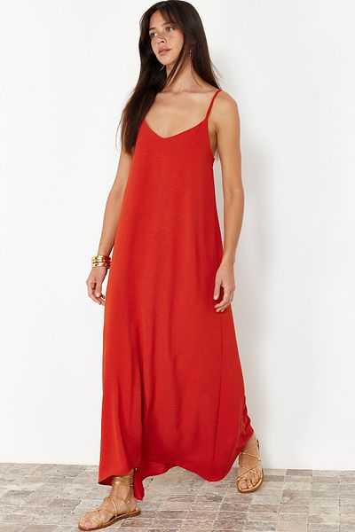 Trendyol Collection Maxikleid mit V-Ausschnitt und Kachelmuster - Gerader Schnitt TWOSS24EL00995
