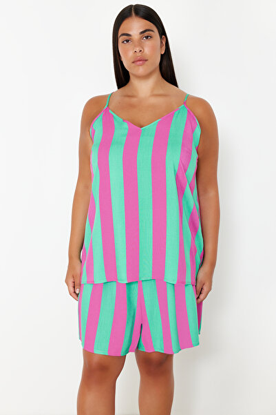 Trendyol Curve V-Neck Striped Woven Pajamas Set - TBBSS24AI00073