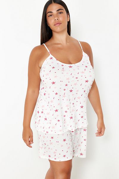 Trendyol Curve Starfish Patterned Pink Knitted Pajama Set - TBBSS24AI00140