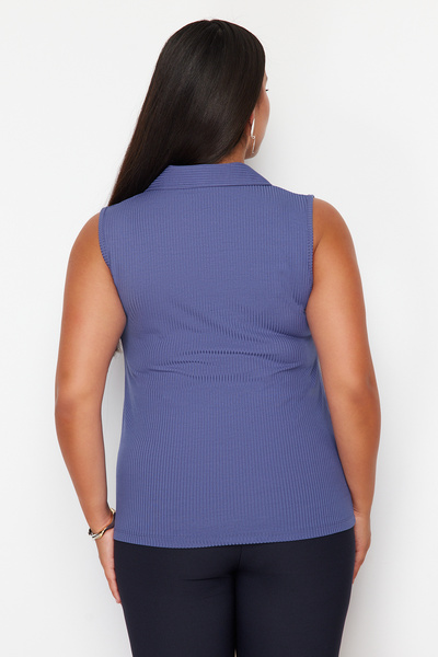 Trendyol Curve Blue Fitted/Fitted Polo Neck Stretch Knitted Blouse TBBSS24AF00065