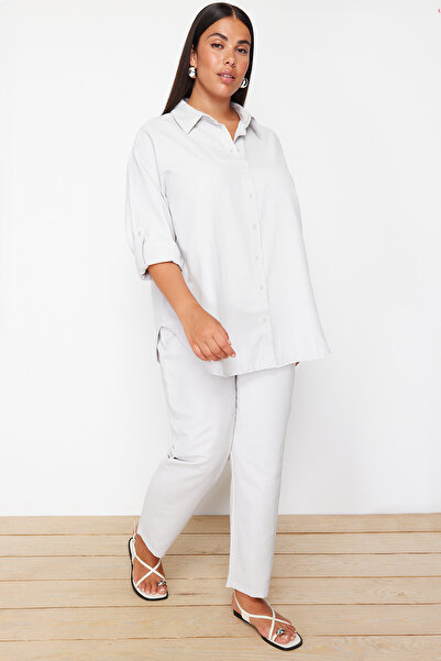 Trendyol Curve Béžová tkaná souprava velkých velikostí – spodní a horní díl