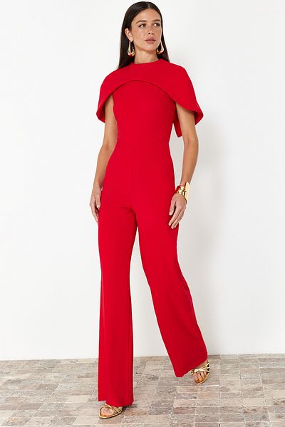 Trendyol Collection Woven Red Stylish Jumpsuit with Cape Detail, TPRSS24TU00015