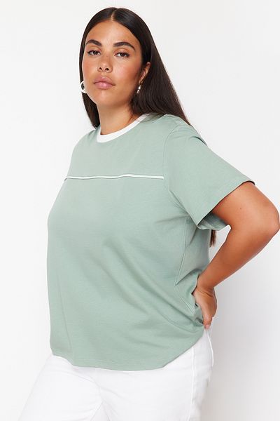 Trendyol Curve Mintgrünes, 100 % Baumwolle, nachhaltigeres, detailliertes, entspanntes Strick-T-Shirt TBBSS24BF00053