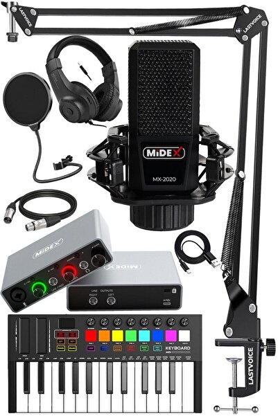 Midex Midi Paket-2 Stüdyo Ekipmanları Seti Ses Kartı Midi Klavye Mikrofon Kul...