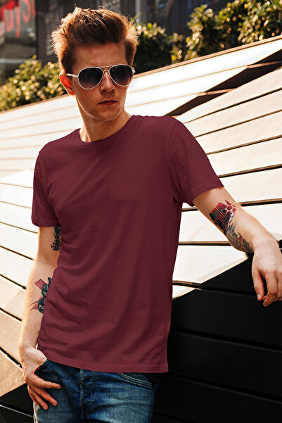 JB John Borners Men's Burgundy 100% Cotton Slim Fit Crew Neck Basic Single Je...