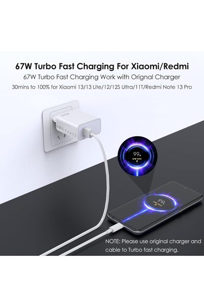 Deppo Trend Redmi Mi 10/11t/12/13/13t/14/15 Ultra Uyumlu Turbo Hızlı Saniye Özellikli 67w Usb Type-c Şarj Cihazı