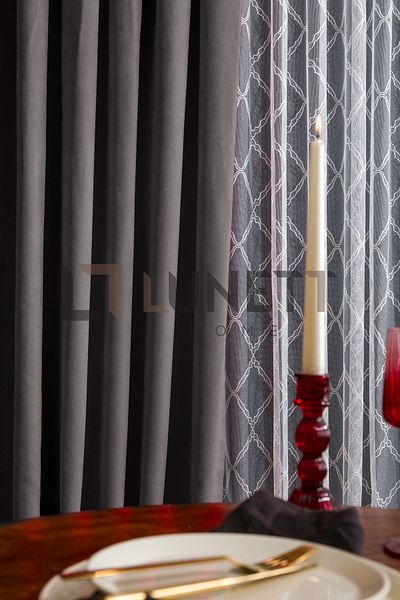 LUNETT HOME Ready-to-Wear Dark Gray Pleatless Extra Strength Flat Planting Background Curtain Single Wing 9247