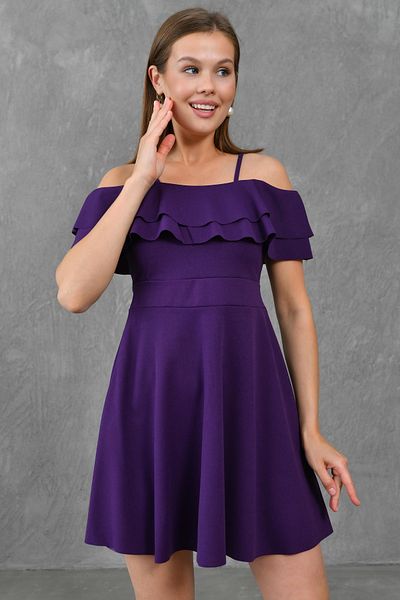 lovebox Thin Strap Flywheel Bell Cut Purple Short Evening Dress 014