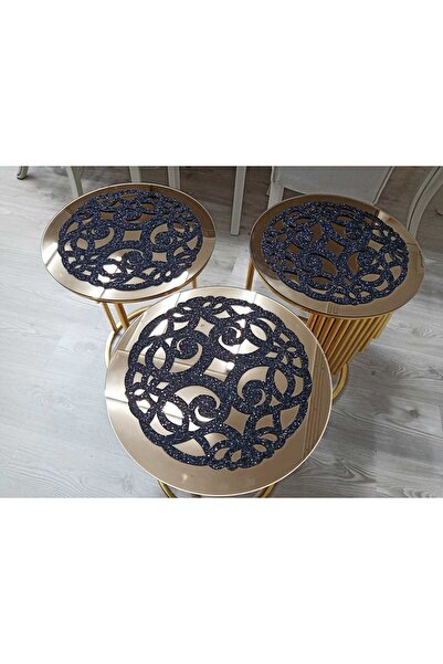 SEHARA 3 Pieces Cover /33Cm Round/Silvery Sparkling Black / Artificial Leather /