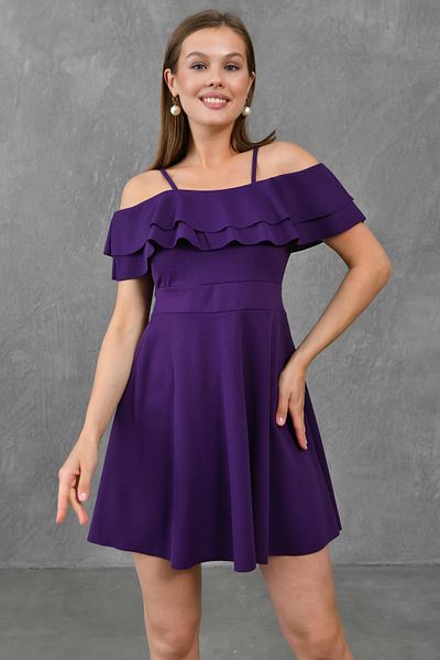 WOMAN VISION Rochie Red Bell Cut - Tesatura creponata cu bretele subtiri si volane 014