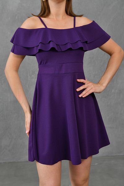 WOMAN VISION Rochie Red Bell Cut - Tesatura creponata cu bretele subtiri si volane 014
