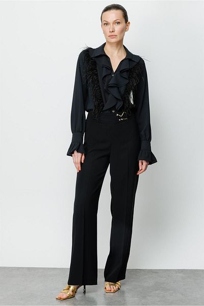 Moda İlgi Pantaloni Modailgi cu detaliu cu cataramă metalică în talie, negri