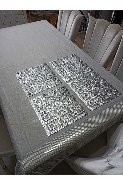 SEHARA 4 τεμάχια 33x34cm Τετράγωνο κάλυμμα Zigon - Glitter Faux Leather/Silver Glitter