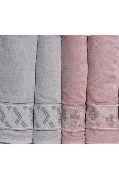 Özdilek Fiore Line Bamboo Gray Pink Bath Set