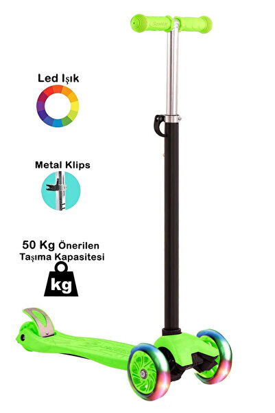 Tntech 4 Tekerlekli (ARKA ÇİFT TEKERLEK) Metal Mandallı Yükseklik Ayarlı Işıklı Scooter