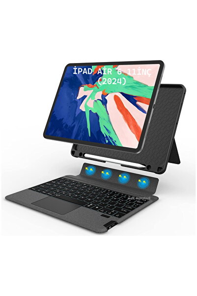 m.tk moveteck İpad Air 11 inç 2024 6.Nesil Uyumlu Mag Touchpad Manyetik Standlı Klavyeli Tablet Kılıfı