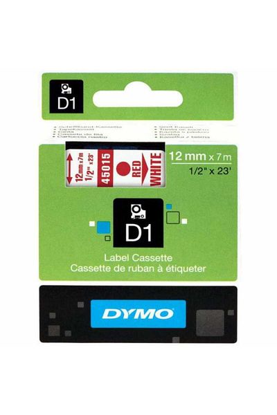 Dymo White with Red Label 12mm x 7m - 45015