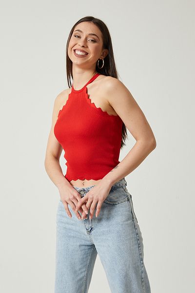 Twenty3 Women's Halter Neck Crop Knitwear Tank Top
