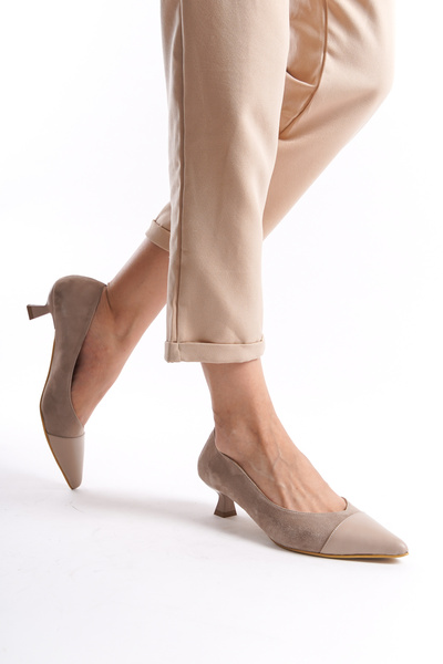 Deripabuc Genuine Leather Mink Suede Women's Leather Heeled Shoes Trc-63816