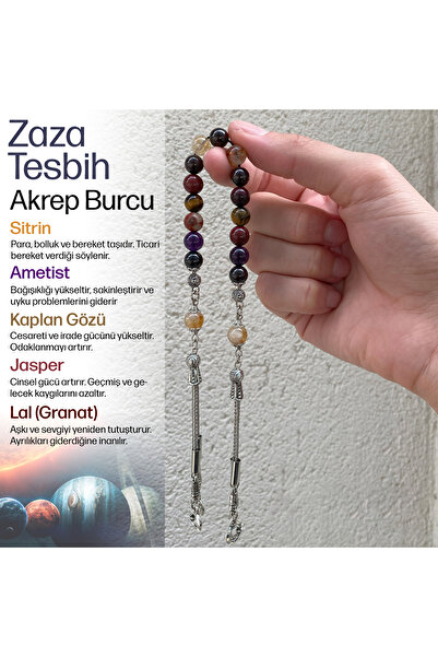 OSMANLI DEĞERLİ TAŞ Akrep Burcu Zaza Tesbih Doğal Taş Ametist, Kaplan Gözü, Lal, Sitrin, Jasper