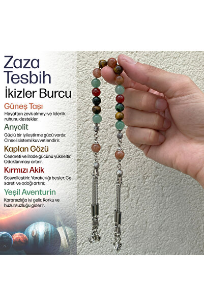 OSMANLI DEĞERLİ TAŞ İkizler Burcu Zaza Tesbih Anyolit, Güneş Taşı, Kaplan Göz...