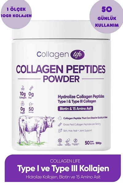 COLLAGEN LIFE 100% Hydrolyzed - Food Supplement Containing Collagen Peptides, Biotin and 15 Amino Acids