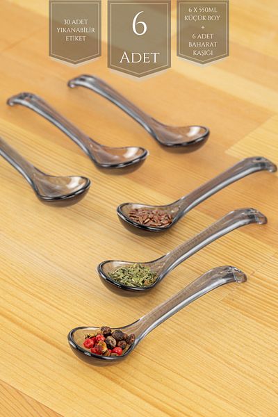 BRAMBLE LIFE 6 Pieces Anthracite Serving and Spice Spoons - Breakfast Honey Spoons Sugar Jam Serving Spoons