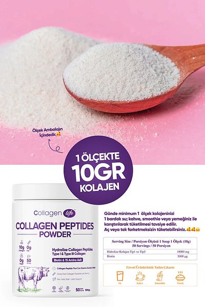 COLLAGEN LIFE Set of 2 100% Hydrolyzed Collagen Peptides - Biotin and 15 Amino Acid Food Supplement