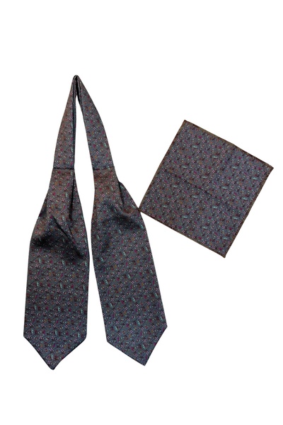 TMFASHİON Men's - Neck Lace-up Blossom Patterned Ascot Scarf and Pocket Handkerchief Set