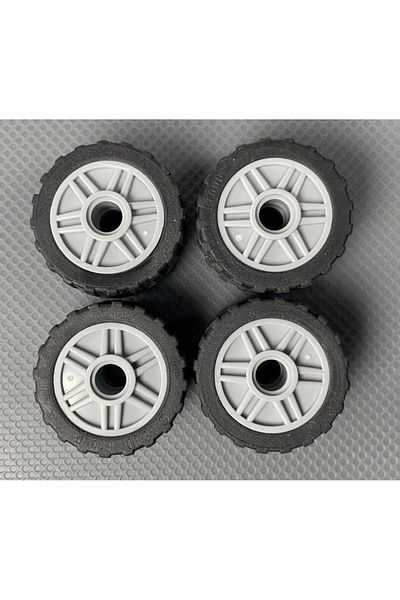 LEGO Technic Accessory Custom Moc Tire 24 X 14 Black Medium Size Thin Wheel White 4 Rims