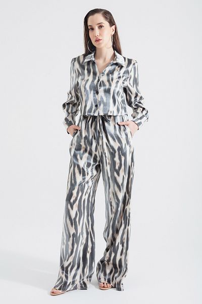 Lafaba Women's Mink Zebra Patterned Shiny Textured Suit