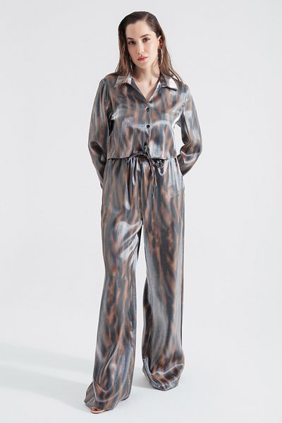 Lafaba Women's Brown Zebra Patterned Shiny Textured Suit
